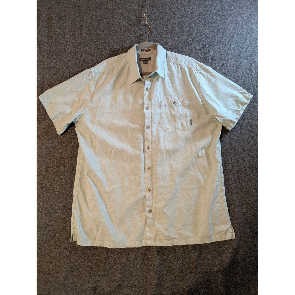 Eddie Bauer Men's Blue TXL Tall XL Hemp & Cotton Beige Linen Look Camp Shirt